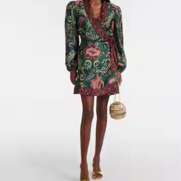 FARM Rio | Dresses | Farm Rio Arabesque Floral Green Wrap Dress | Poshmark